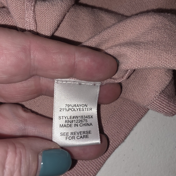 Lety and Me Pink Mauve Open front Cardigan Sweater W/X Stitch Detail Knot Sleeve - Picture 5 of 6